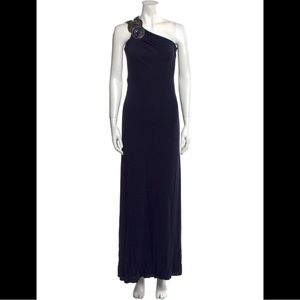 David Meister Womens Dress Long Gown One Shoulder Beaded Navy Blue Size 4